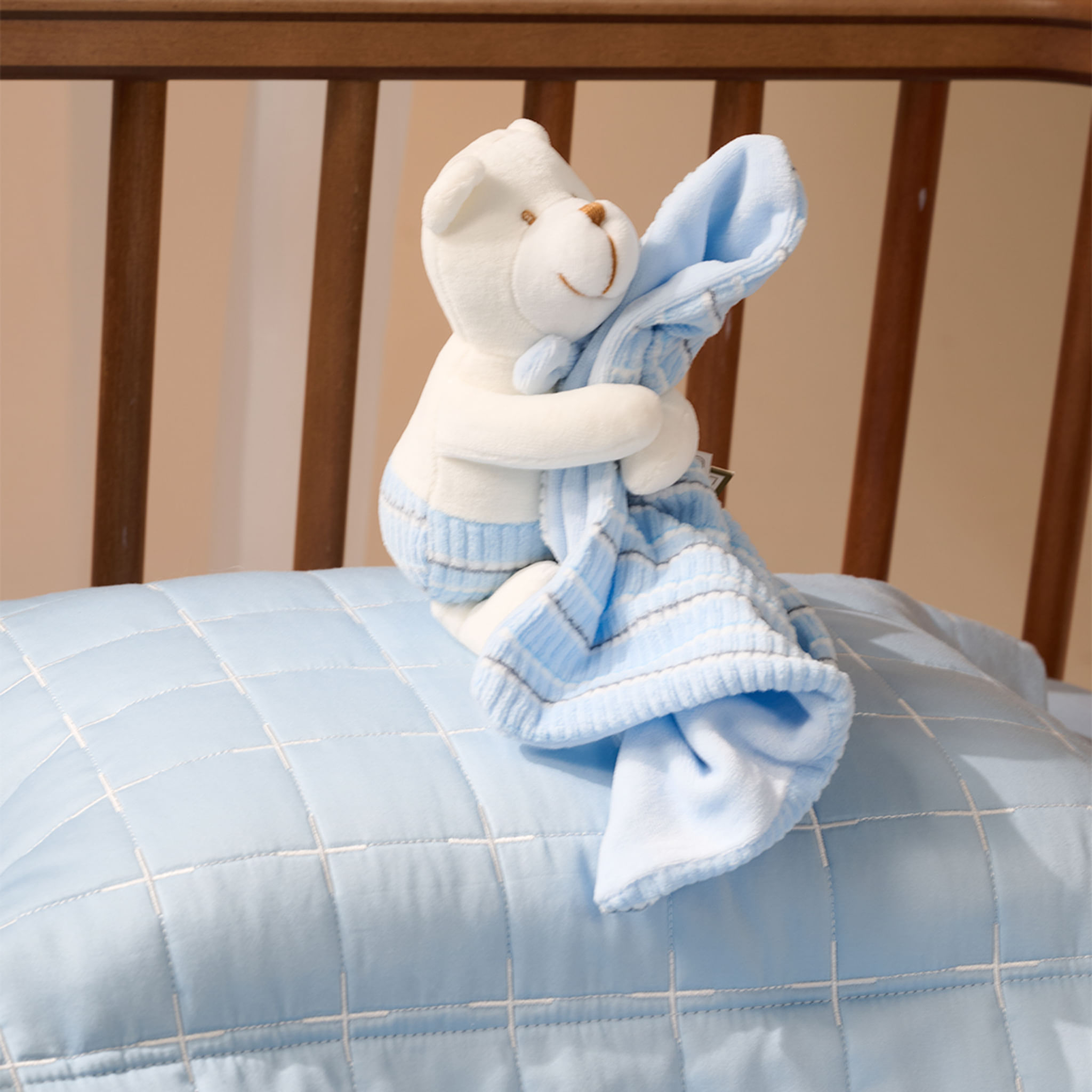 07 01 0146 Urso de pelucia C paninho Bege Azul 003